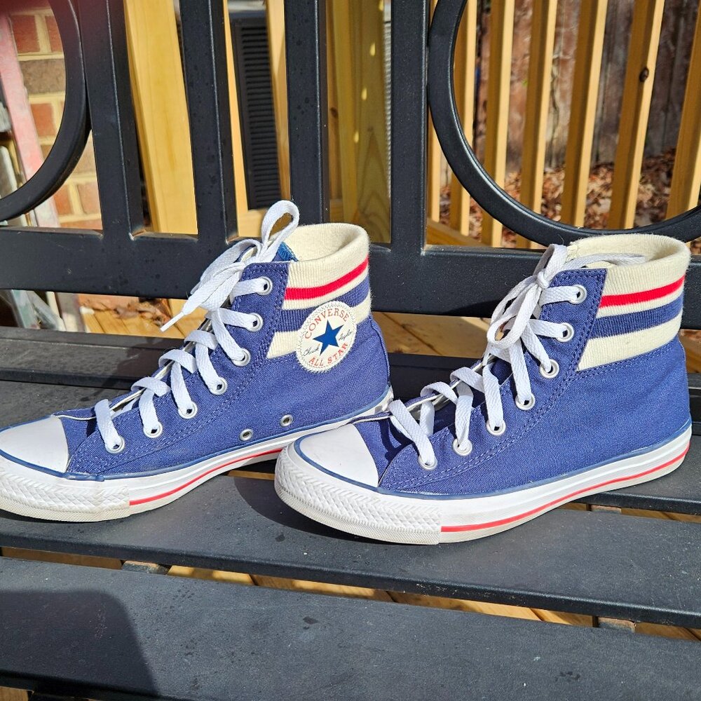 Converse Blue High-Top Athletic Shoes with White & Red Accents